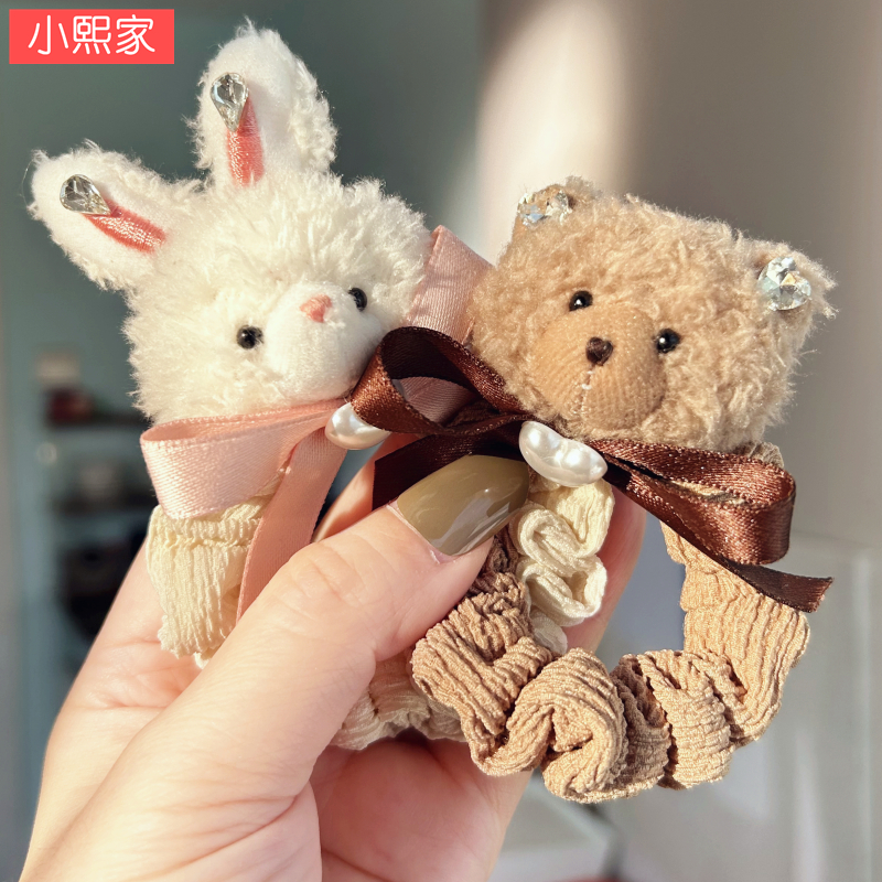 可爱毛绒公仔小熊小兔子皮筋女童发圈韩国儿童发饰女孩扎马尾发绳