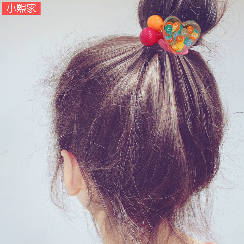 可爱女孩彩色M豆爱心皮筋韩国ins女童头饰宝宝头绳扎发绳马尾发圈