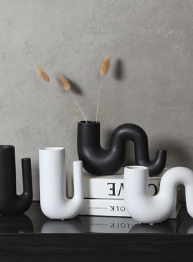简约北欧黑白色陶瓷花瓶摆件 ins风客厅插花干花家居软装饰品