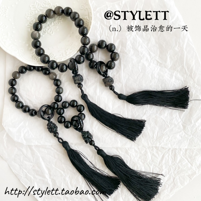 古风手持银曜石十八子手串绕指柔