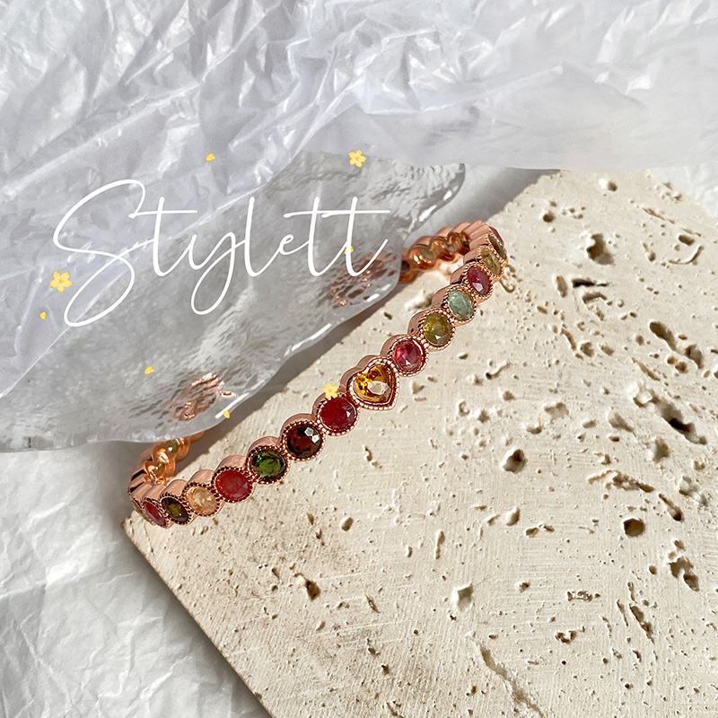 玫瑰金碧玺简约镶嵌电镀开口手镯