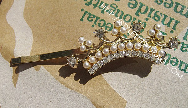珍珠镶嵌小皇冠仿珍珠边夹复古风