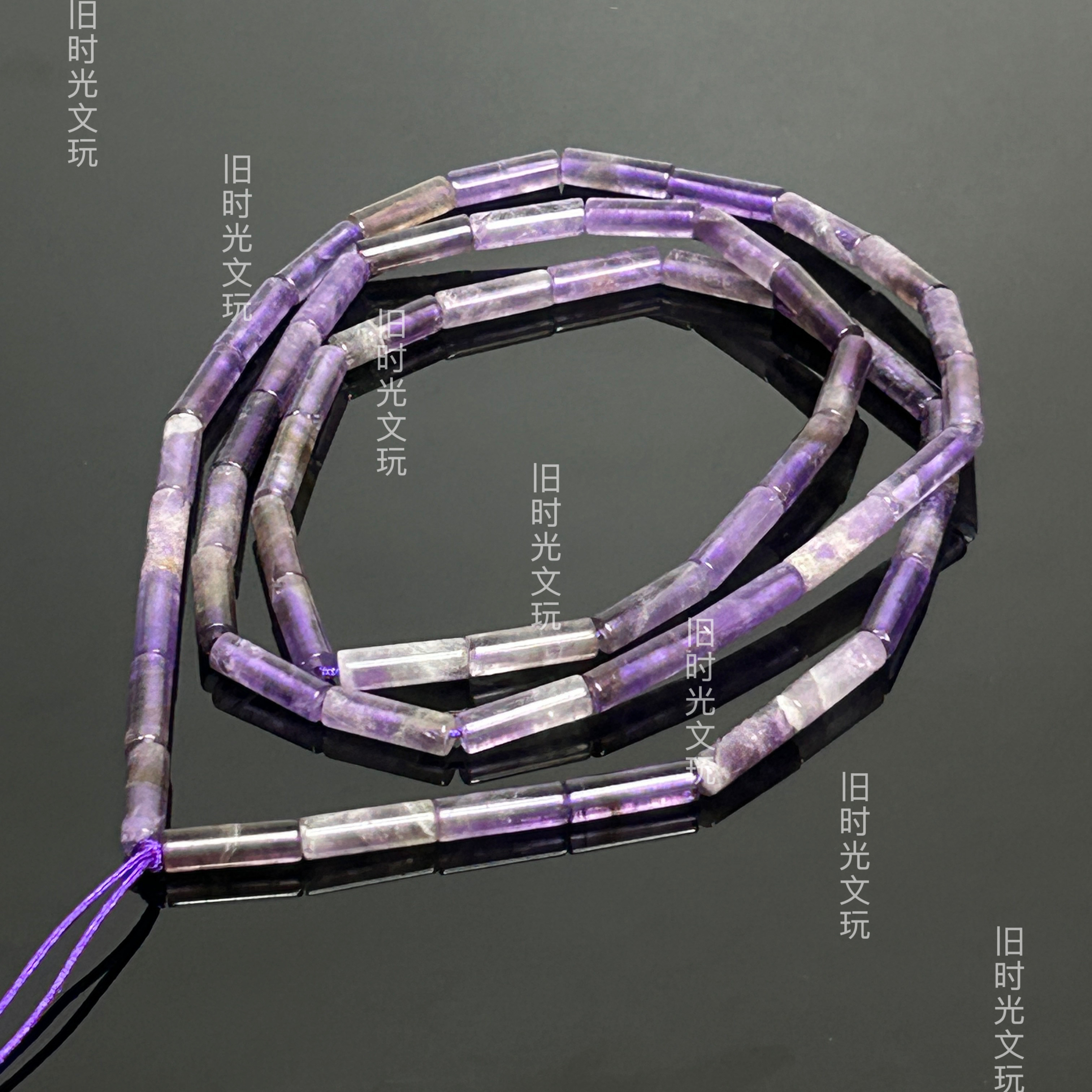 古玩收藏尼泊尔老水晶项链长管珠紫水晶配饰老珠子佛家七宝项链