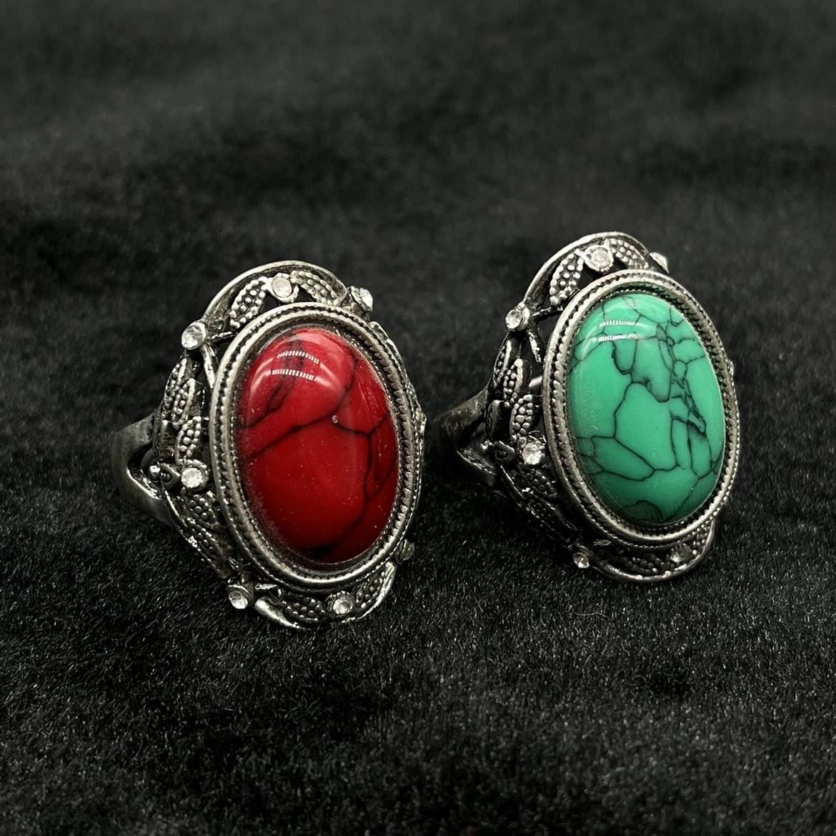 藏式民族风复古方松石珊瑚女款戒指指环 影视道具