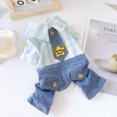 狗狗春夏款 透气条纹牛仔四脚衣服 衬衣泰迪比熊小型犬宠物夏天薄款