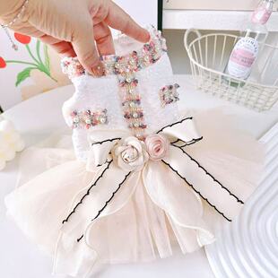 狗狗春夏款连衣裙泰迪比熊小型犬宠物猫咪春天小香风公主婚纱裙子