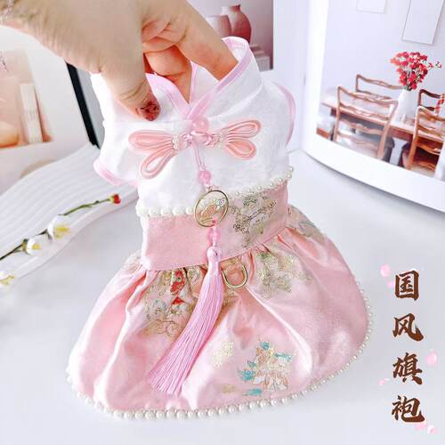 宠物夏天国风中式旗袍裙子