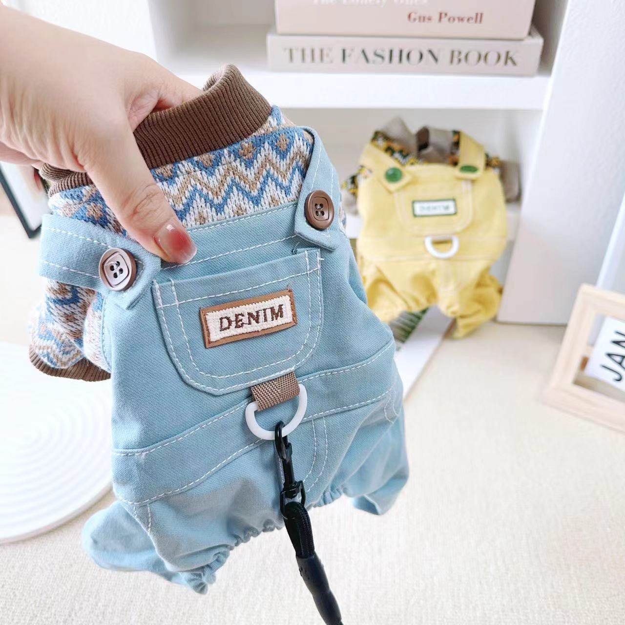 狗狗秋款毛衣四脚衣泰迪比熊贵宾小型犬宠物秋季冬天牛仔衣背带裤