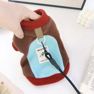 宠物秋冬天马甲泰迪比熊小型犬宠物猫咪冬款 摇粒绒撞色牵引两脚衣