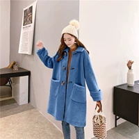 Khóa sừng mỹ dài cardigan 2019 áo khoác nữ mới có lông hạt nhỏ lông cừu xù lông nguyên chất - Faux Fur áo khoác lông cừu nam