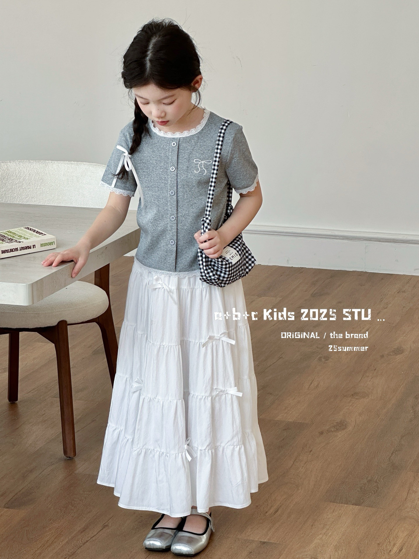 女童短袖套装2025新款夏季儿童洋气时髦蝴蝶结上衣中大童夏装裙子