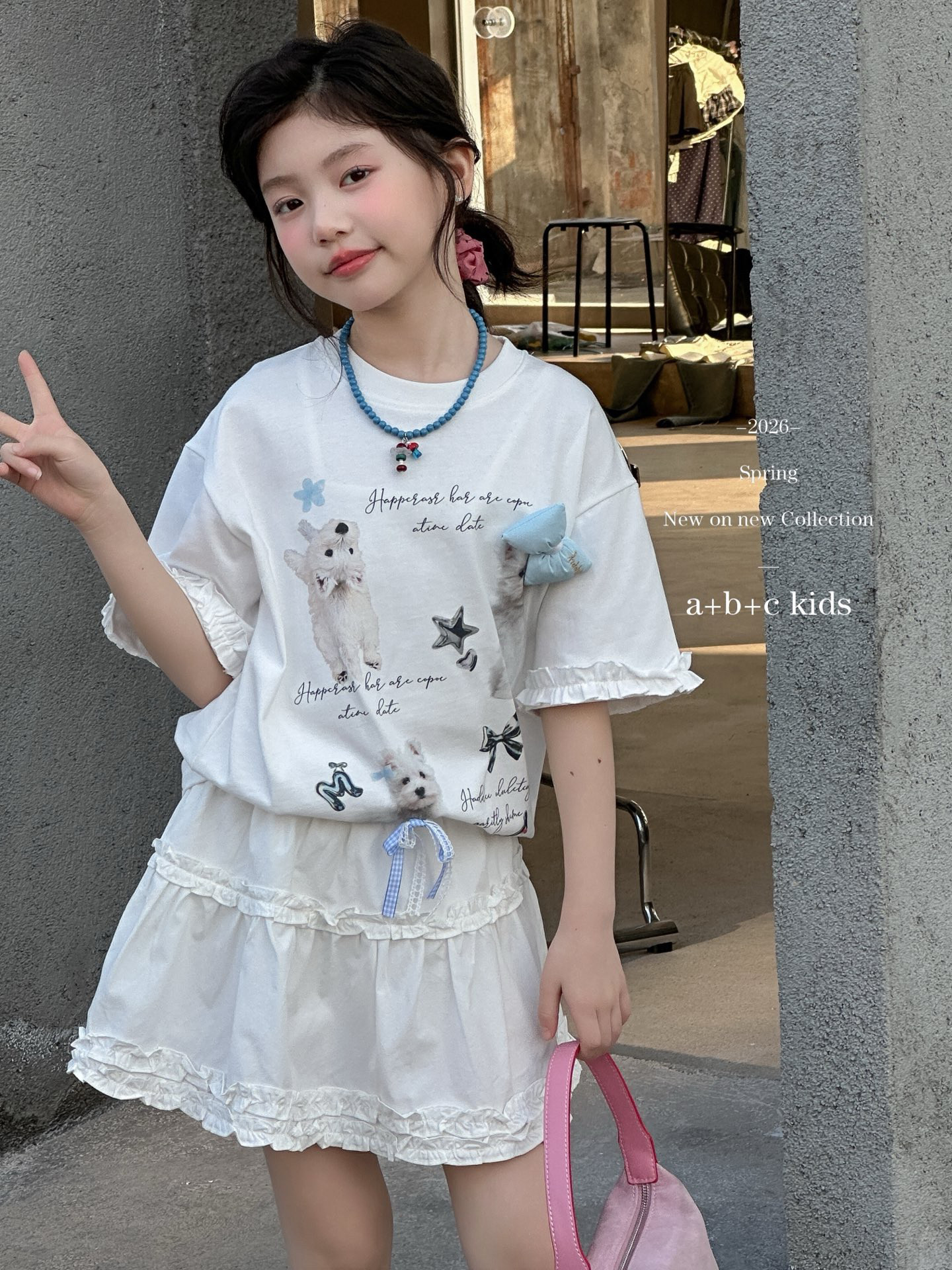 女童短袖T袖2026早春季新款中大童洋气打底衫蝴蝶结T恤小清新上衣