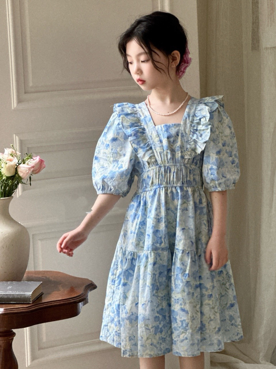 女童夏装连衣裙2025新款洋气儿童裙子夏季小女孩碎花泡泡袖公主裙