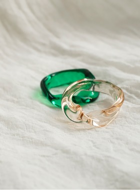 ANEMONE日系彩色玻璃扭曲戒指