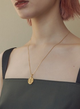 包邮 日本代购GOLDY 日韩系简约气质硬币吊坠蛇链金属项链
