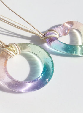 拼邮日本透明琉璃圆形吊坠项链