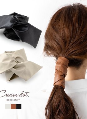 包拼邮日本代购 cream dot日系PU皮缎带发绳扎头发飘带发套圈头绳