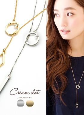 现creamdotY字珍珠几何项链长款