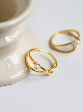 ANEMONEakoya珍珠日系交叉戒指