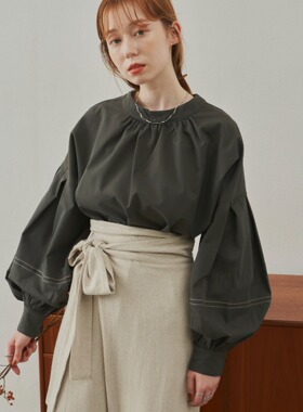 包拼邮 日本代购 hinari 灯笼泡泡袖复古前后两穿长袖衬衫上衣