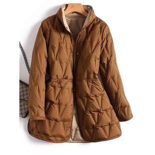 冬季轻薄羽绒服女2025新款小个子中长款大码200斤双面穿薄款外套