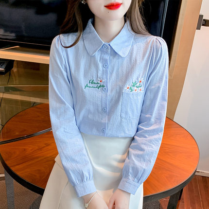 春秋季2025年新款女装纯棉衬衫女设计感小众全棉衬衣减龄上衣洋气