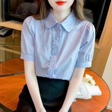 纯棉衬衫女洋气全棉设计感小众2025夏季新款女装短袖减龄职业上衣