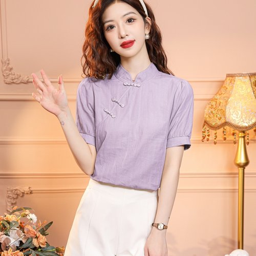 盘扣纯棉衬衫女洋气全棉