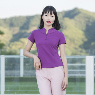 短袖 女装 立领民族风半袖 上衣 纯棉T恤修身 印记 图雅衣香 原创中式