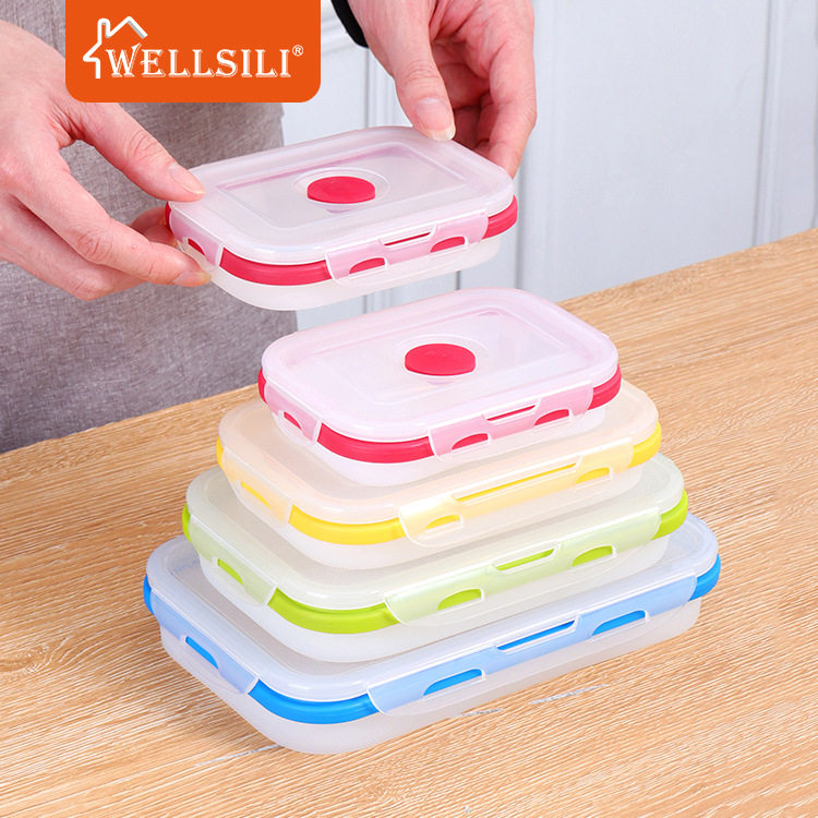 可定制logo礼品透明硅胶饭盒折叠碗微波炉便当盒冰箱密封保鲜盒