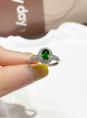 天然原矿透辉石戒指女S925纯银