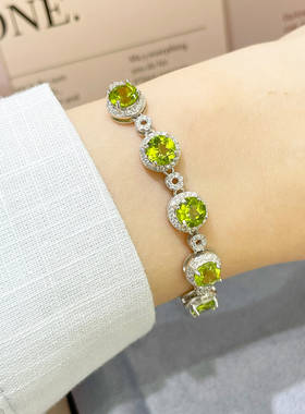 天然原矿橄榄石手链女S925纯银