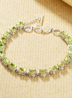 天然无烧橄榄石手链S925通体纯银