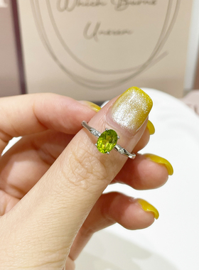 天然橄榄石戒指S925纯银