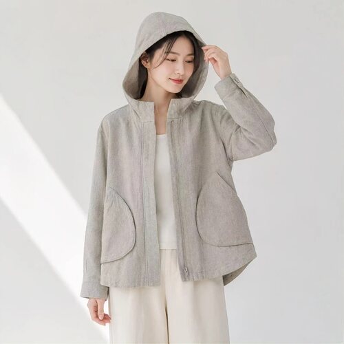 雨露汉麻大口袋连帽外套女长袖上衣秋冬937