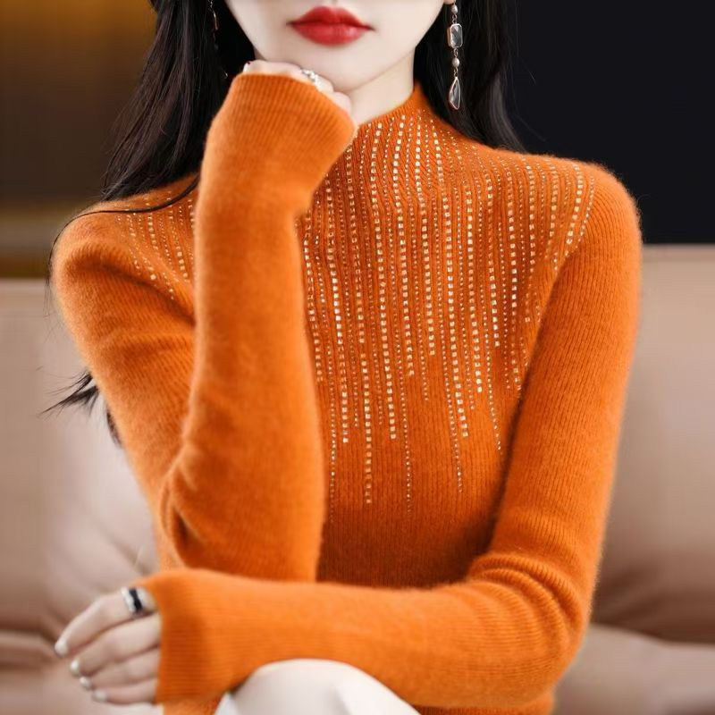 春竹秋冬加厚羊毛衫女款半高领修身毛衣打底衫时尚洋气针织羊绒衫