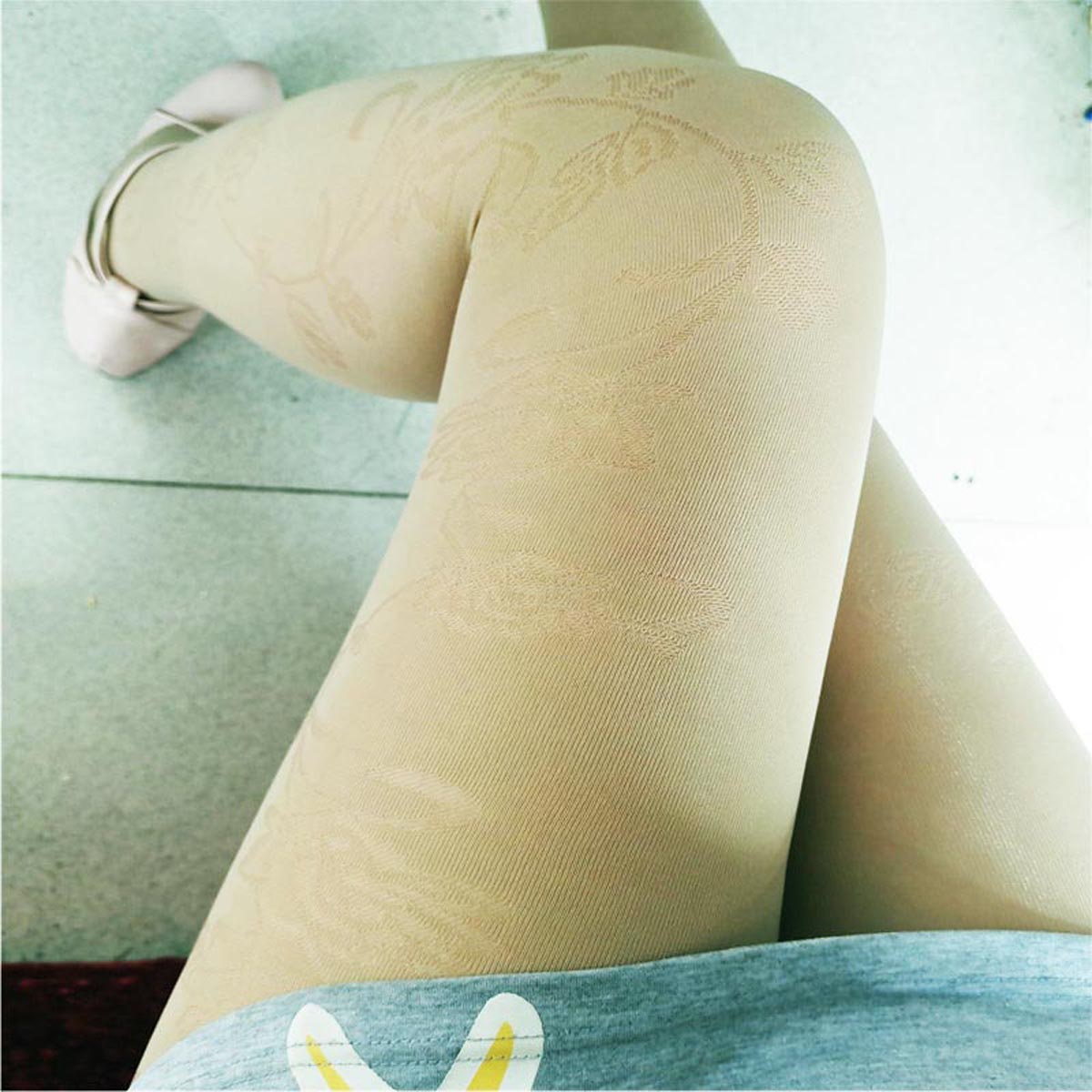 中厚开裆缕空玫瑰花连裤袜长筒袜