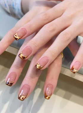 手到钱来豹纹猫眼穿戴甲秋冬新短款轻奢高级感气质显白美甲贴片