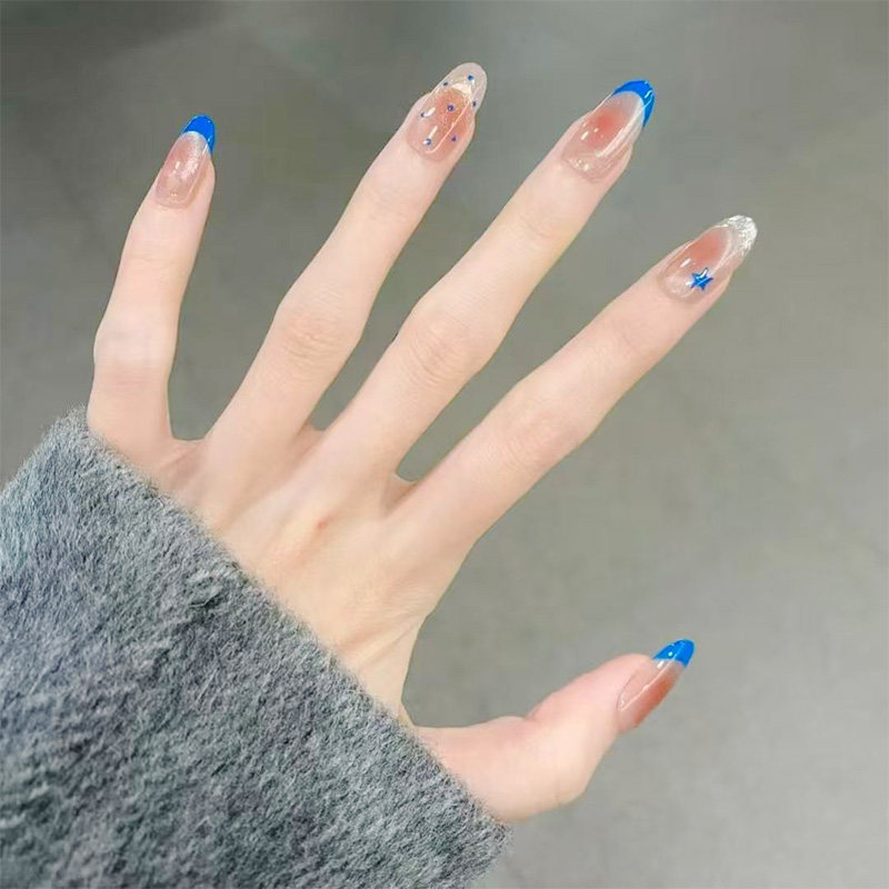 钴蓝晶边猫眼穿戴甲波点法式克莱因蓝显白甜酷新短款豆豆美甲贴片,彩妆/香水/美妆工具,穿戴甲/甲片,淘宝优惠券,粉丝福利购,淘宝优惠卷