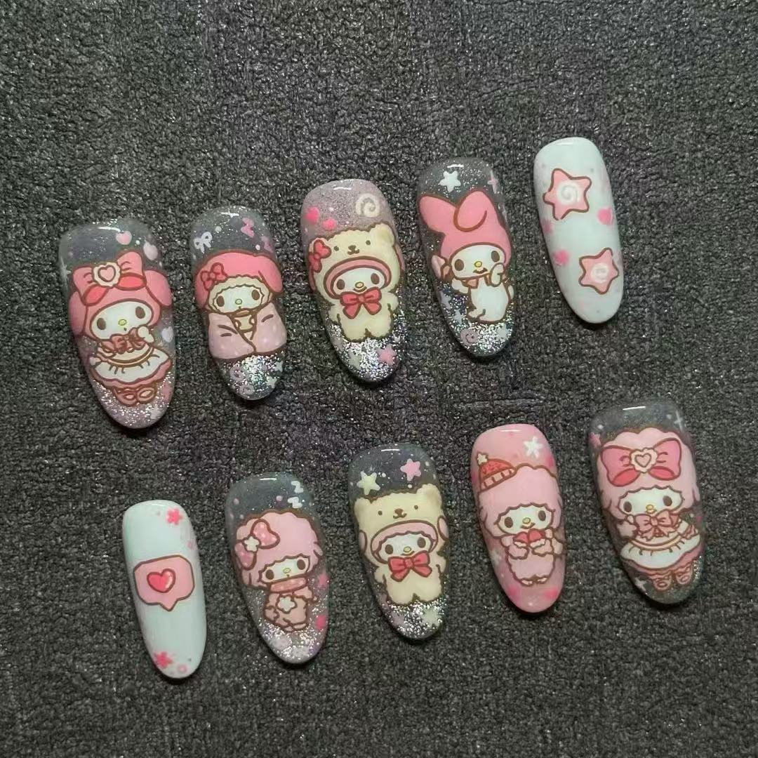 粉调美乐穿戴甲千禧甜酷风
