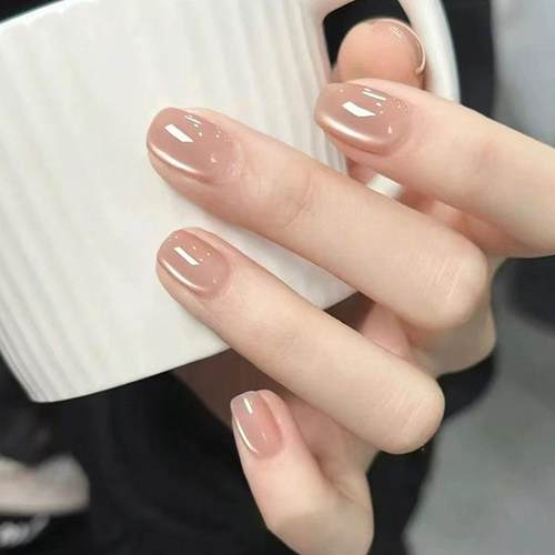 新款裸色猫眼秋冬显白手工美甲