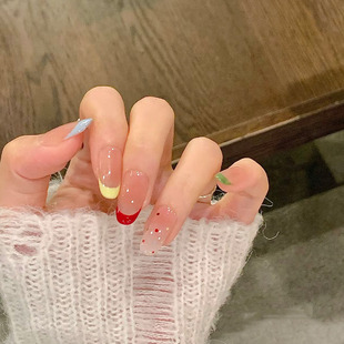 夏日波点多巴胺彩虹法式穿戴甲高级氛围感简约显白短椭圆美甲贴片