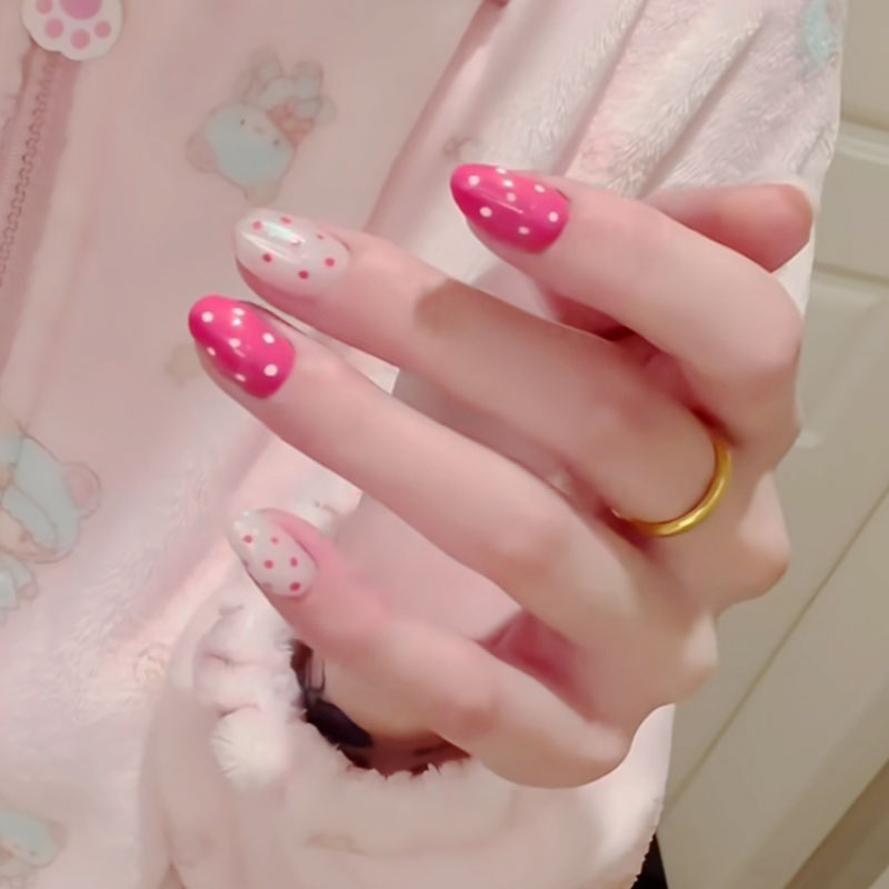 美而萌之玫红波点猫眼穿戴甲