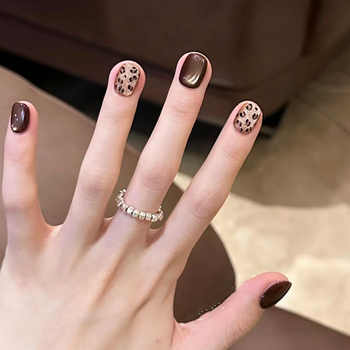 秋冬巧克力豹纹玻璃珠猫眼穿戴甲