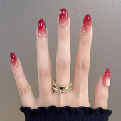 石榴红渐变猫眼穿戴甲纯欲风简约日常百搭显白秋冬新短款 美甲贴片