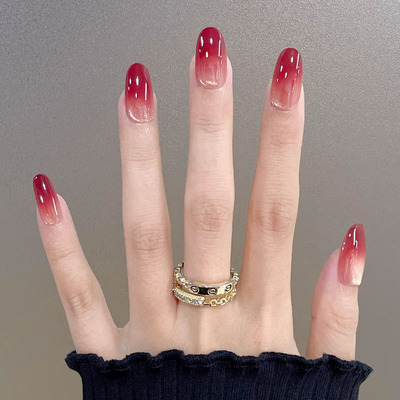 石榴红渐变猫眼穿戴甲