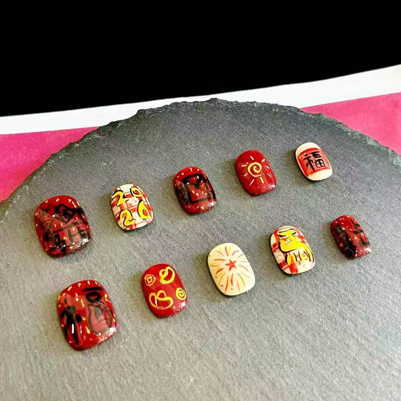 马上福到招财穿戴甲红色高级感2026春节新过年短爆款豆豆美甲贴片,彩妆/香水/美妆工具,穿戴甲/甲片,淘宝优惠券,粉丝福利购,淘宝优惠卷