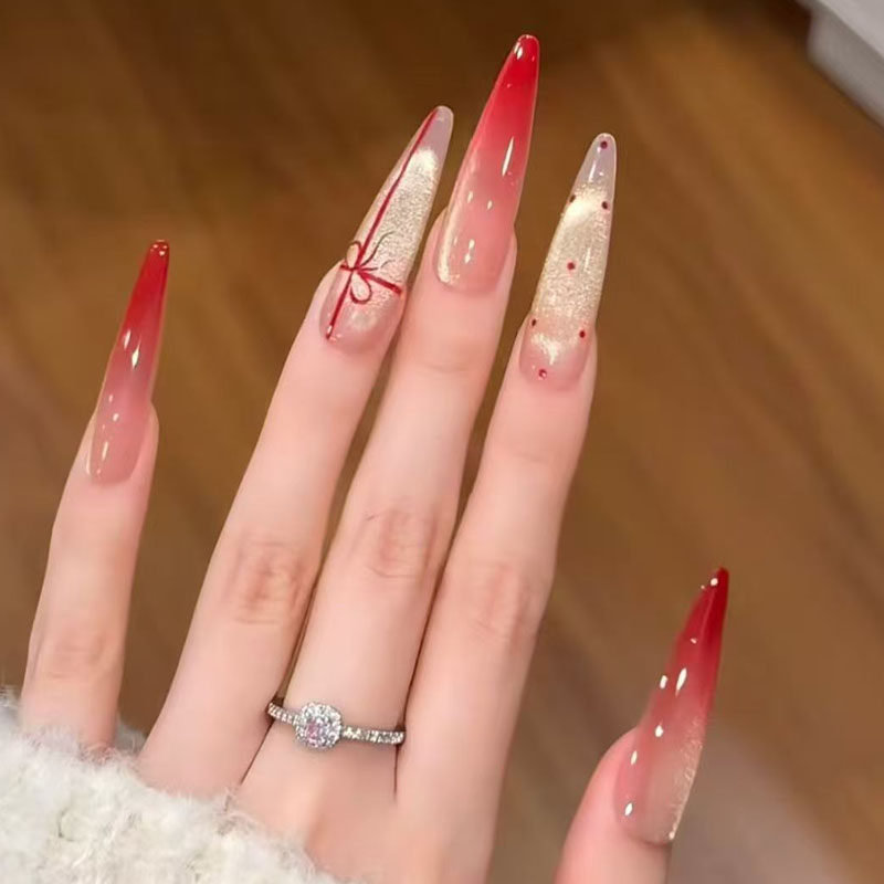 金红色渐变猫眼穿戴甲轻奢高级感