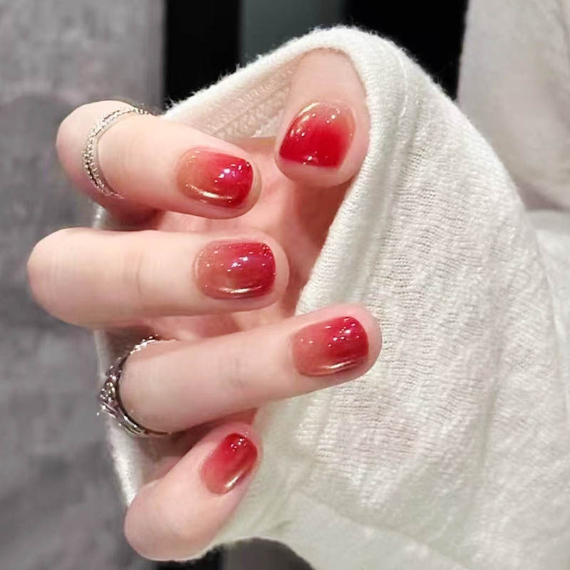 酒红色绯霞晕染猫眼穿戴甲高级感春节日常新过年短款豆豆美甲贴片,彩妆/香水/美妆工具,穿戴甲/甲片,淘宝优惠券,粉丝福利购,淘宝优惠卷