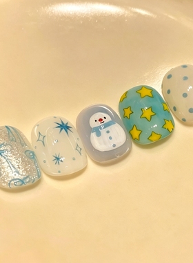 雪人星星穿戴甲清透童话风星芒